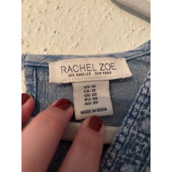 Rachel Zoe Womens 1X Boho Tunic Top Blue Embroidered Crochet Lace V-Neck - Picture 4 of 10